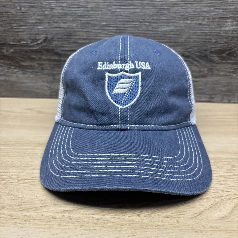 Edinburgh USA Hat Cap Strap Back Mens Blue White Mesh Trucker Ahead Golf